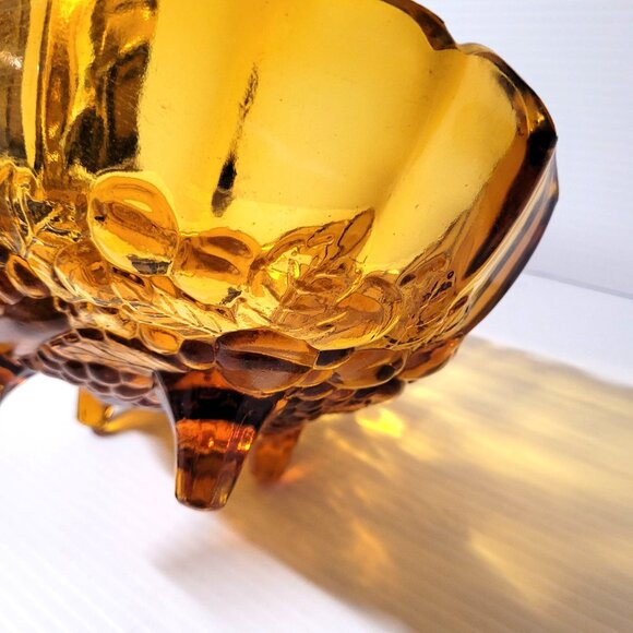 Indiana Glass Fruit Harvest Grape Amber Footed Oval Bowl Amber Fall 12'' USA - Picture 5 of 7